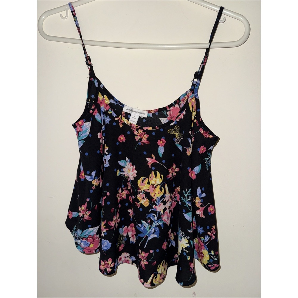 Colorful Floral Crop Cami Tank S Black Background Flirty